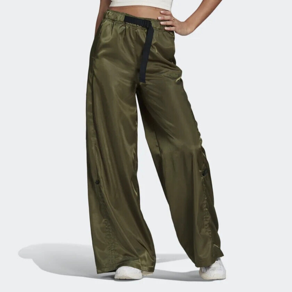 Adidas Olive Green Satin Baggy Cargo Track Pants, Women's XS